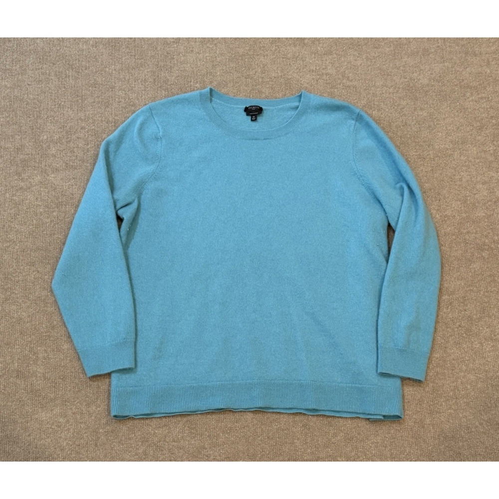 Talbots Pure 100% Cashmere Crew Neck Sweater Women 3X Green Long Sleeve Blue